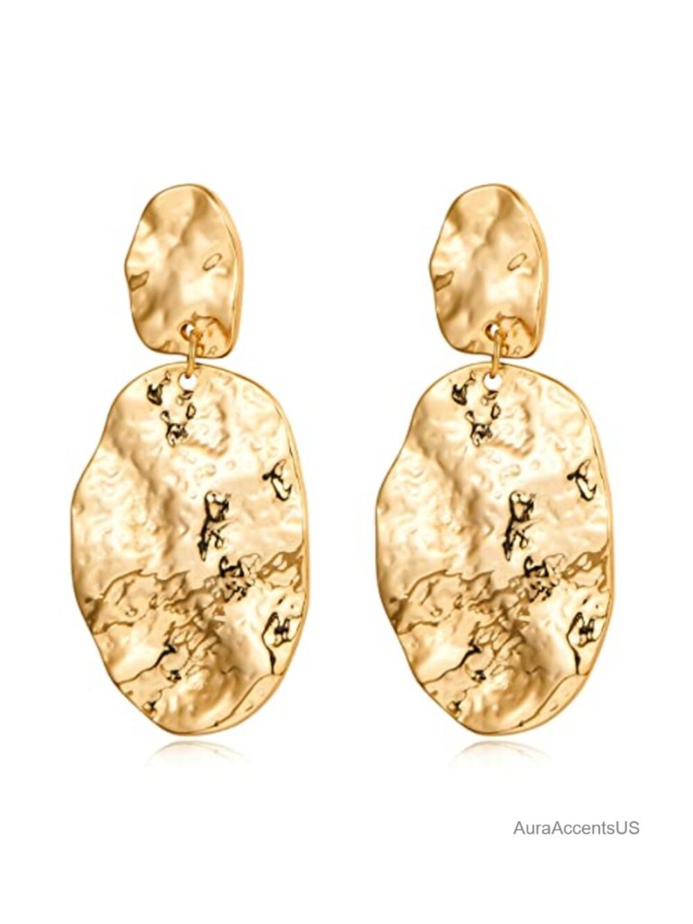 Chunky Hammered Statement Drop Dangle Earrings Copper Lightweight Women's